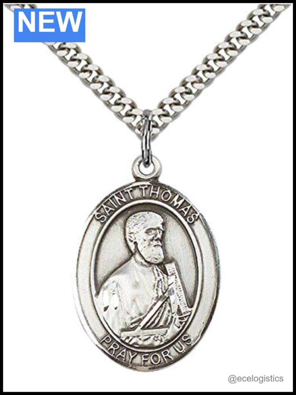 Sterling Silver St. Thomas Apostle Pendant 24" Curb Chain
